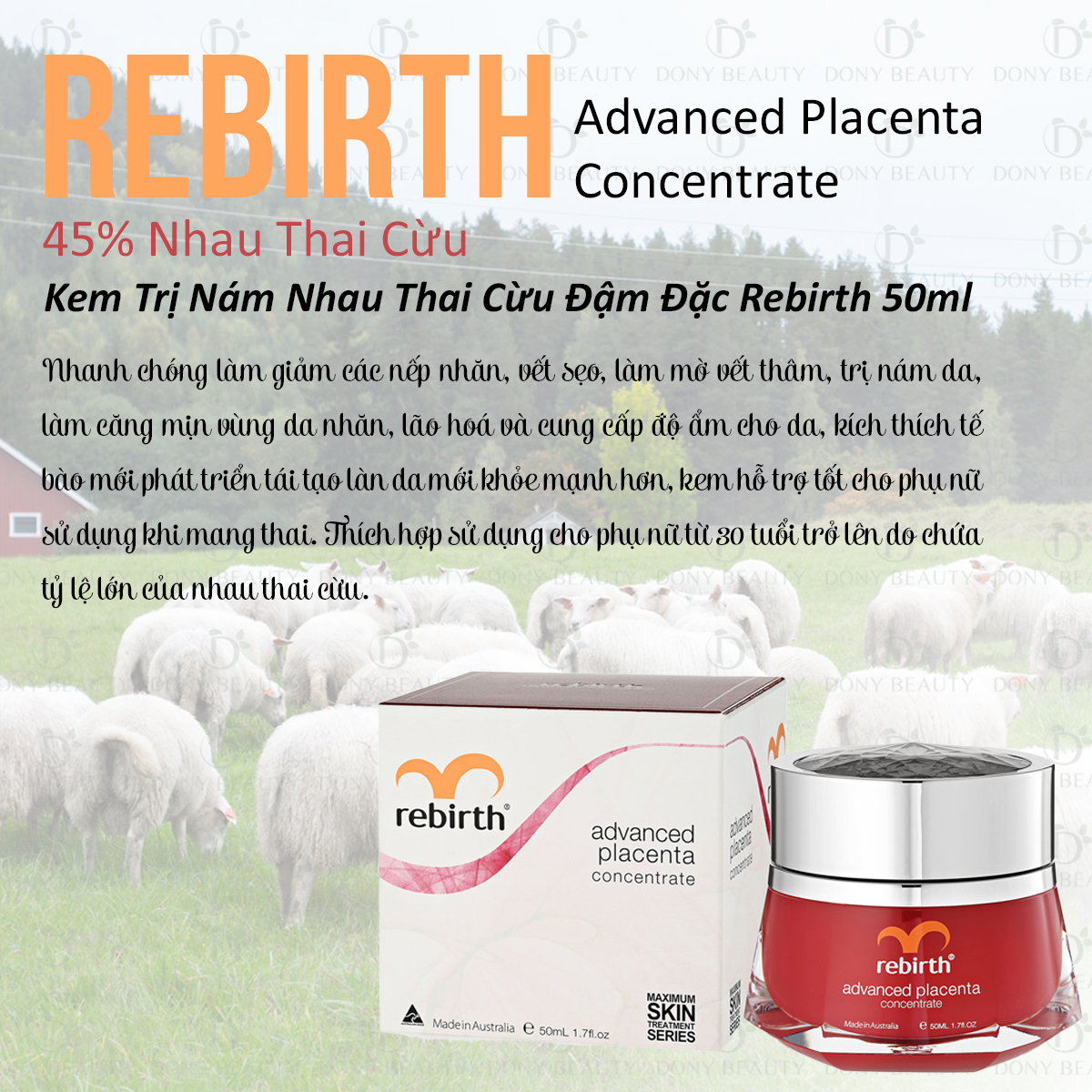 Kem trị nám nhau thai cừu đậm đặc Rebirth