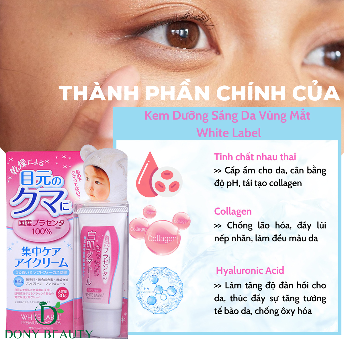thành phần chính của kem trị thâm mắt Premium Placenta White Label Eye Cream