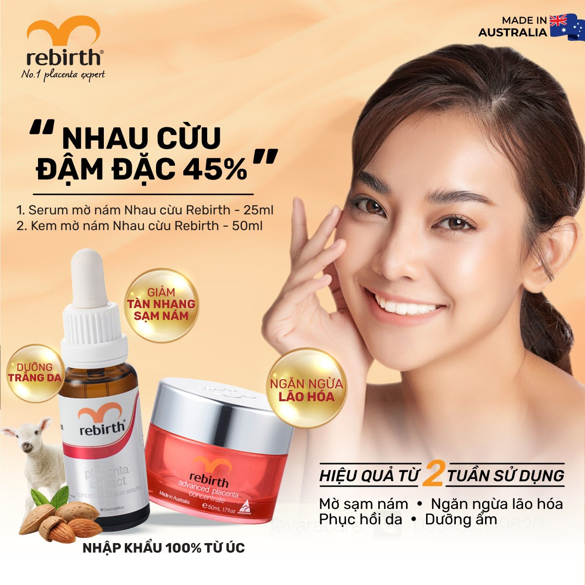 Kem trị nám nhau thai cừu đậm đặc Rebirth