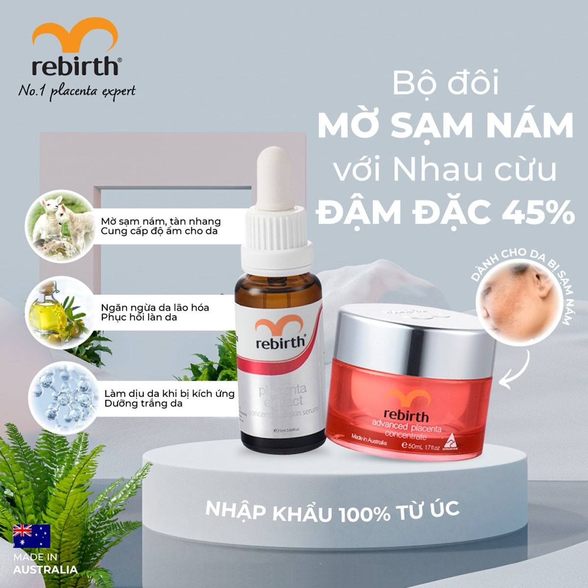Serum trị nám nhau thai cừu đậm đặc 45% Rebirth