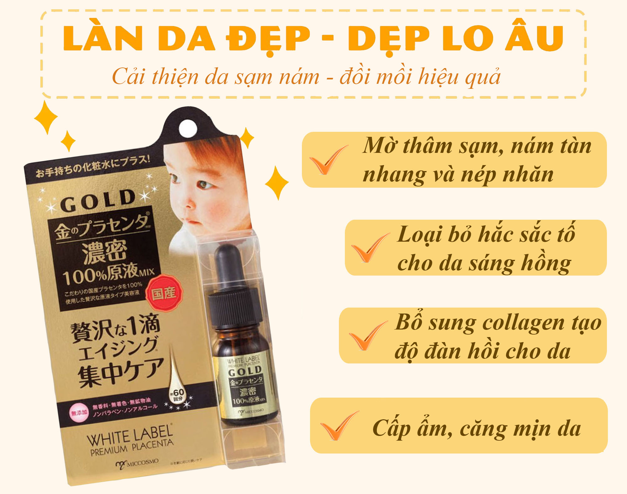 Serum vàng và tinh chất nhau thai trị nám dưỡng trắng White Label