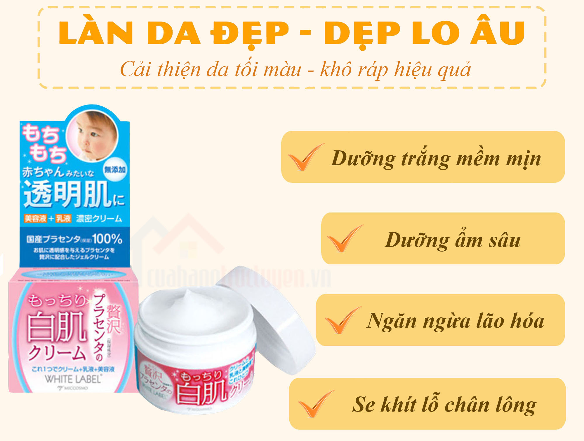 Kem Dưỡng Trắng Da White Label Từ Tinh Chất Nhau Thai Nhật Bản