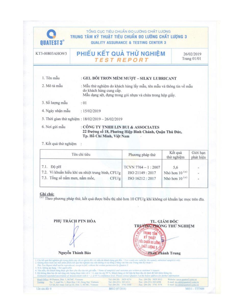 phiếu kiểm nghiệm p&j