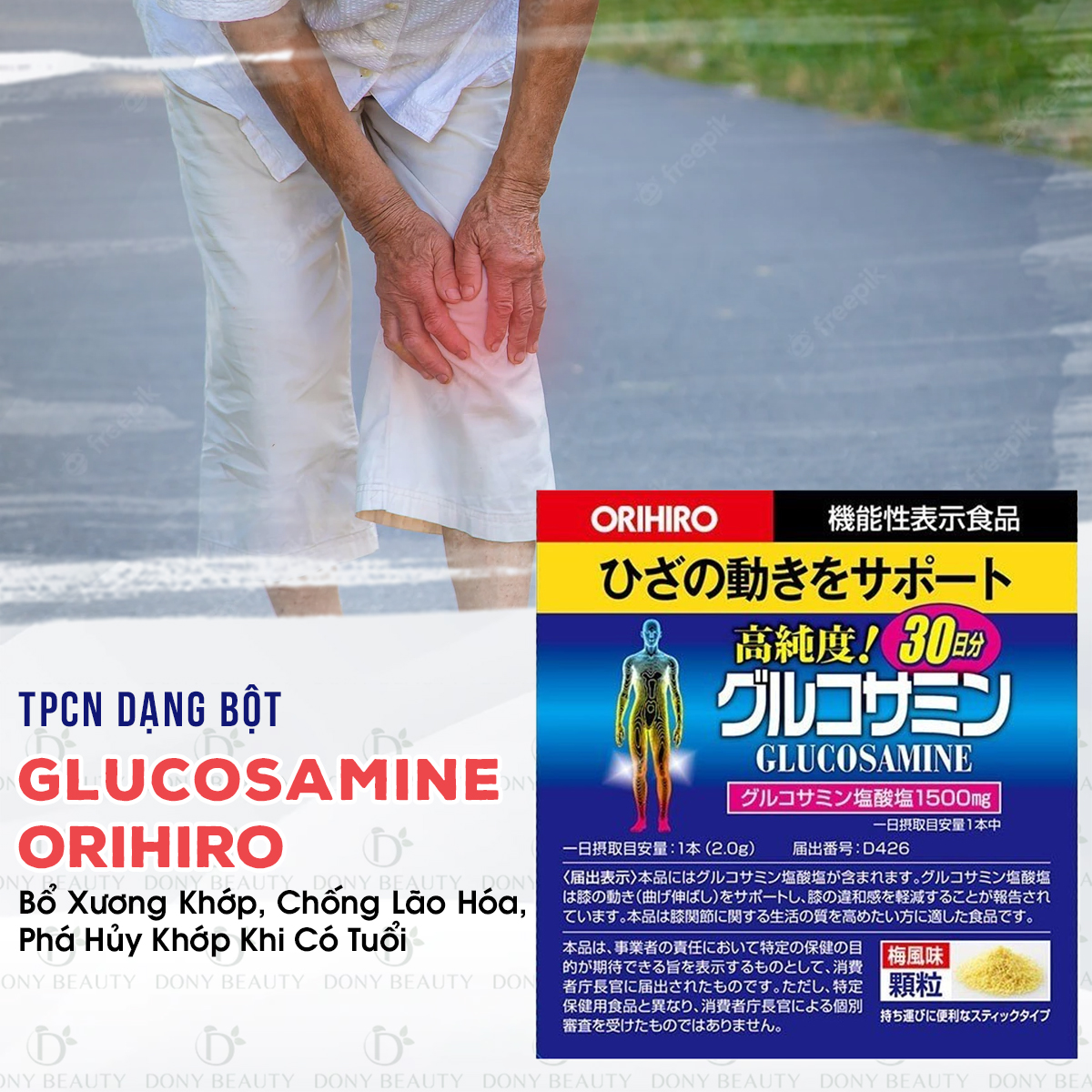 Bột bổ xương khớp Glucosamine Orihiro Nhật Bản giúp tăng cường dưỡng chất để nuôi dưỡng hệ cơ, xương khớp khoẻ mạnh, dẻo dai, linh hoạt. Sản phẩm cũng hỗ trợ tái tạo phần sụn khớp, chống thoái hoá xương khớp, giảm đau nhức khớp gối, eo, lưng,..hiệu quả. 