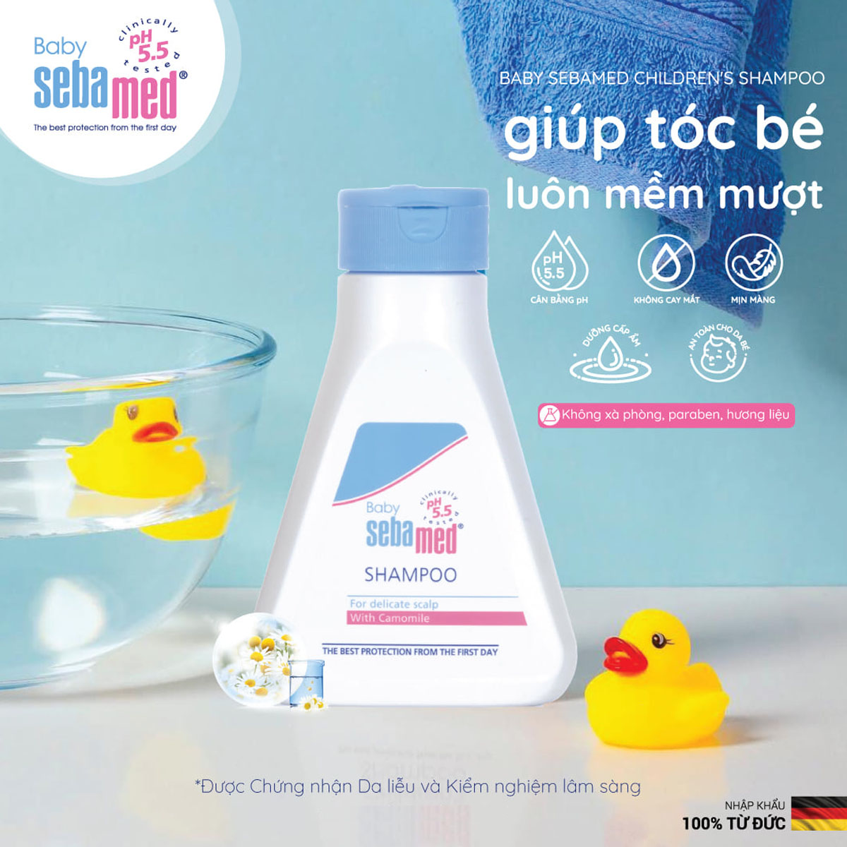 Dầu gội trẻ em Sebamed cho bé phút bảo vệ da đầu và sợi tóc mỏng manh của bé