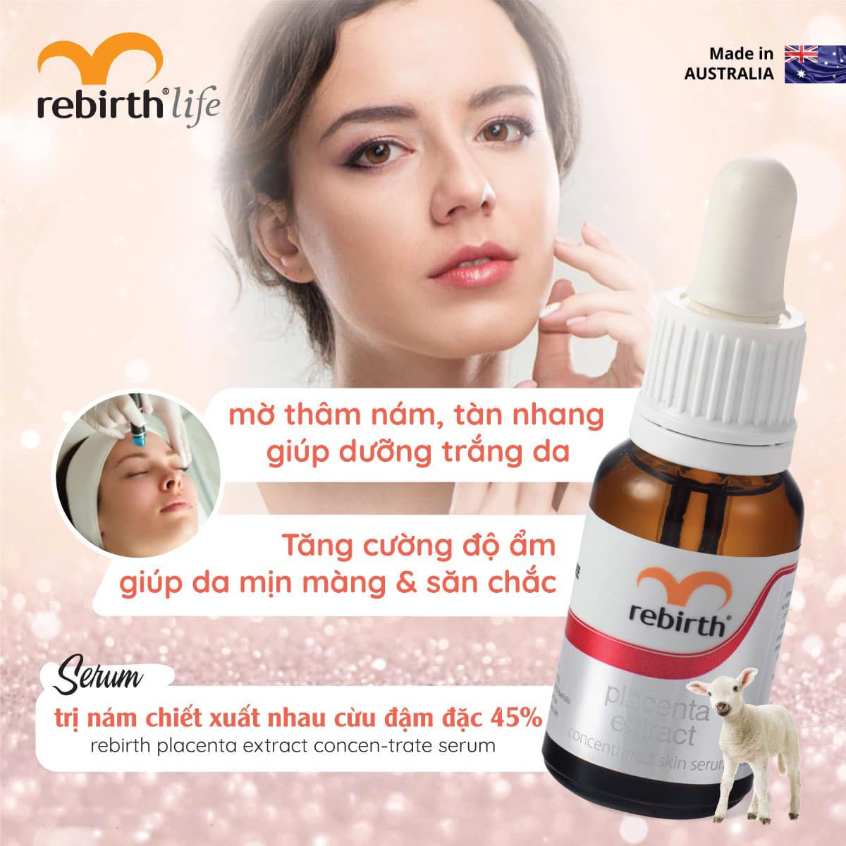 Serum trị nám nhau thai cừu đậm đặc 45% Rebirth