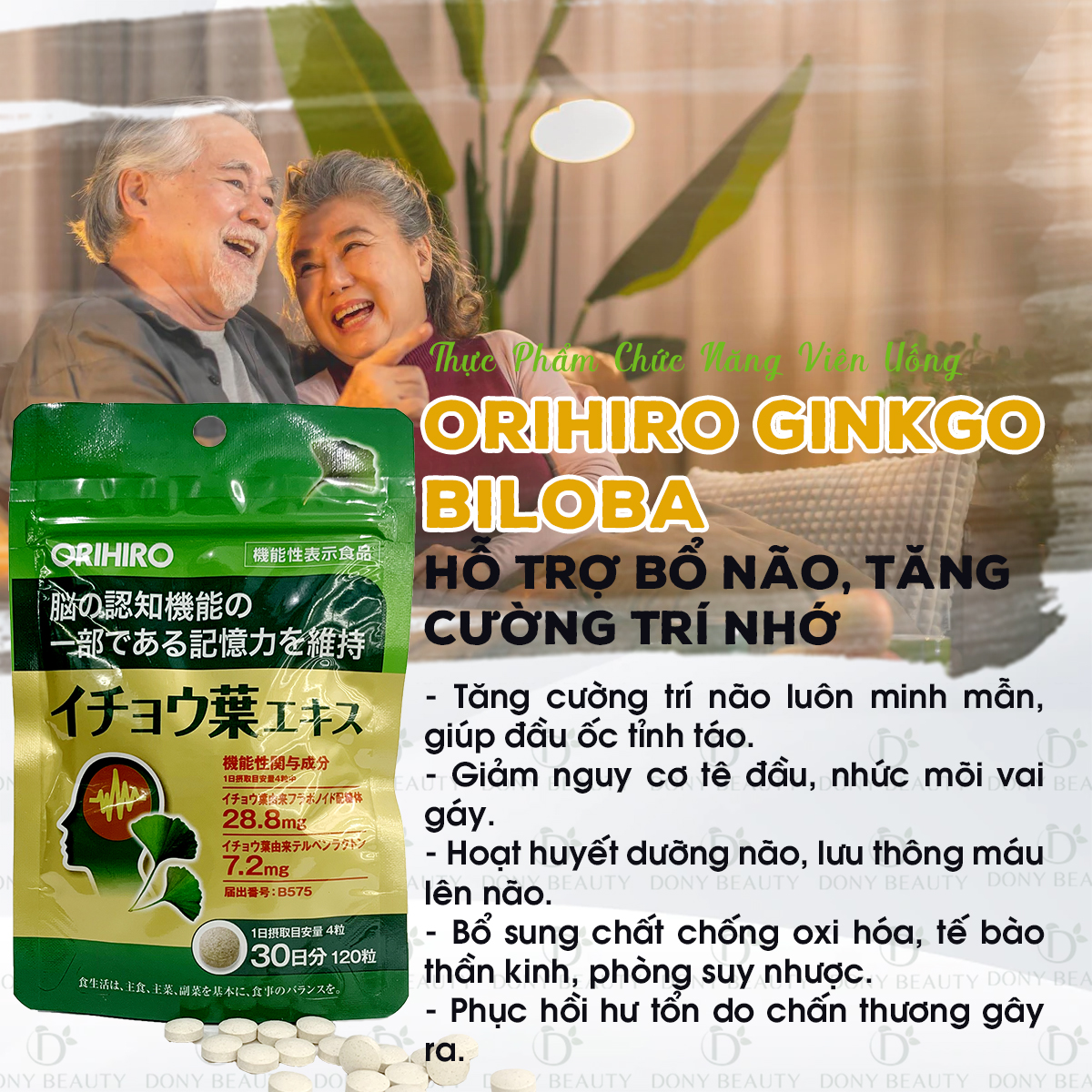TPCN Viên uống bổ não, tăng cường cải thiện trí nhớ Orihiro Ginkgo Biloba 120 viên